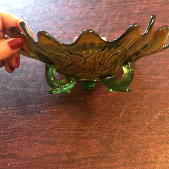 Carnival Glass Antique Bowl 8”wide by 8”long by 3”high Multicolored;Green Bottom - Picture 6 of 12